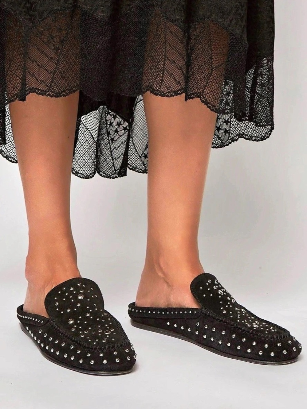 Zadig & Voltaire Sleeper Studded Suede Mules Black US 9